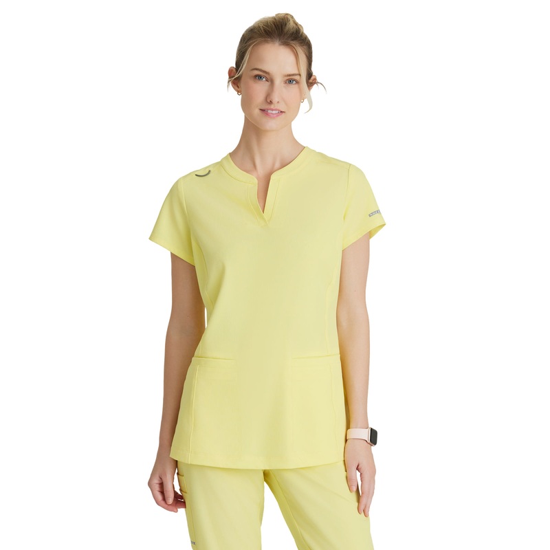 Women's Two Pocket V-Neck Coast Top - SKT259 - Lemon Glow