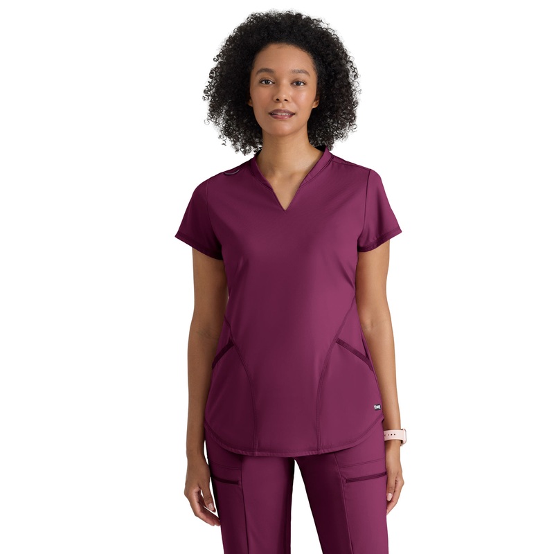 Women's Two Pocket V-Neck Define Top - GRST249 - Wine