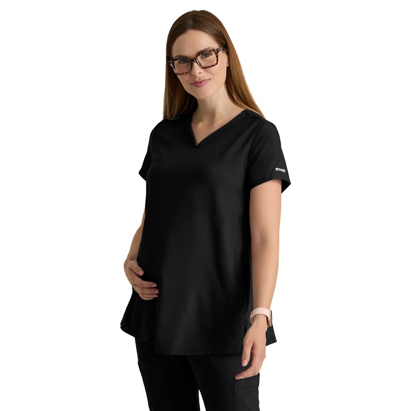 Women's  Two Pocket V-Neck Promise Scrub Top - GSST262 - Black