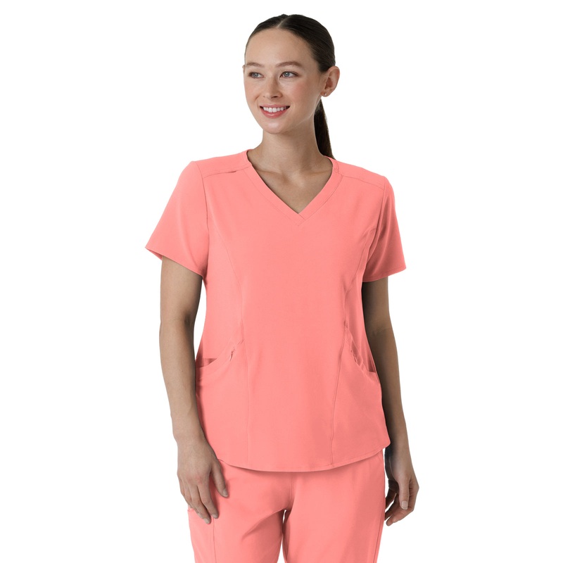 Women's Four-Pocket V-Neck Top - 6134 - Paradise Pink
